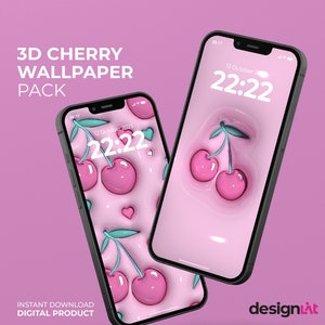 3D ästhetische Kirsche Wallpaper für Handy | 3D Android iOS iPhone Samsung Wallpaper Bundle | Lock Screen | aufgeblasenes 3D Handy Wallpaper
