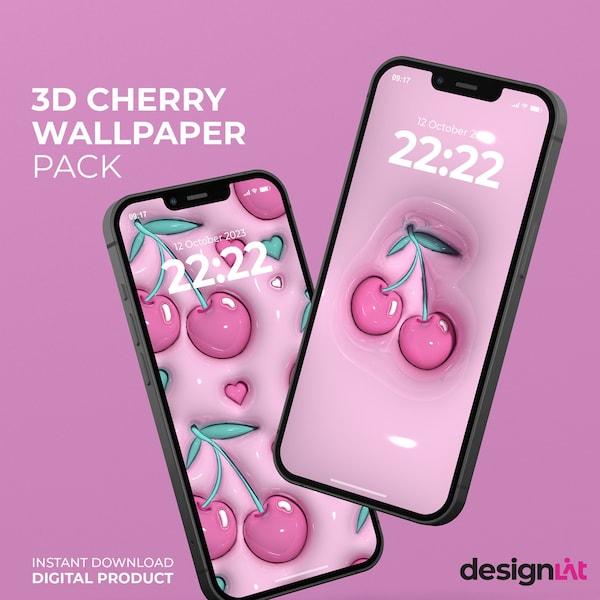 3D Aesthetic Cherry Wallpaper for Mobile Phone | 3D Android iOS iPhone Samsung Wallpaper Bundle | Lock Screen | inflated 3D Phone Wallpaper