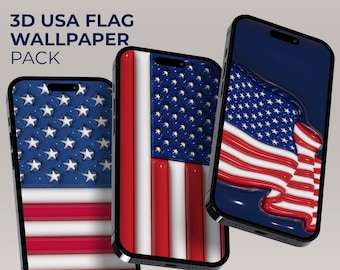 Tapeta na telefon komórkowy 3D z flagą USA | Pakiet tapet na telefon komórkowy 3D z systemem Android i iOS na iPhone'a i Samsunga, ekran blokady, tapeta na telefon USA
