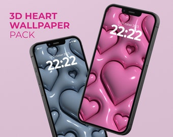 3D Heart Aesthetic Wallpaper for Mobile | Samsung Wallpaper | 3D Mobile Android iOS iPhone Wallpaper Bundle | Lock Screen | Digital Download