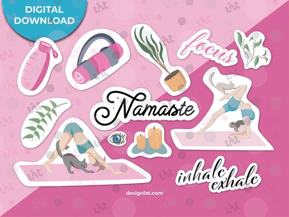 Printable Yoga Cats Stickers Digital Yoga Stickers Yoga Sticker