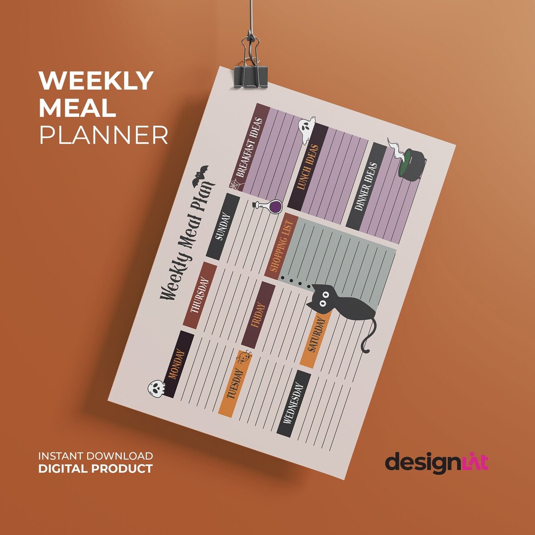 Printable Weekly Meal Planner | Halloween Gothic Digital Weekly Meal ...