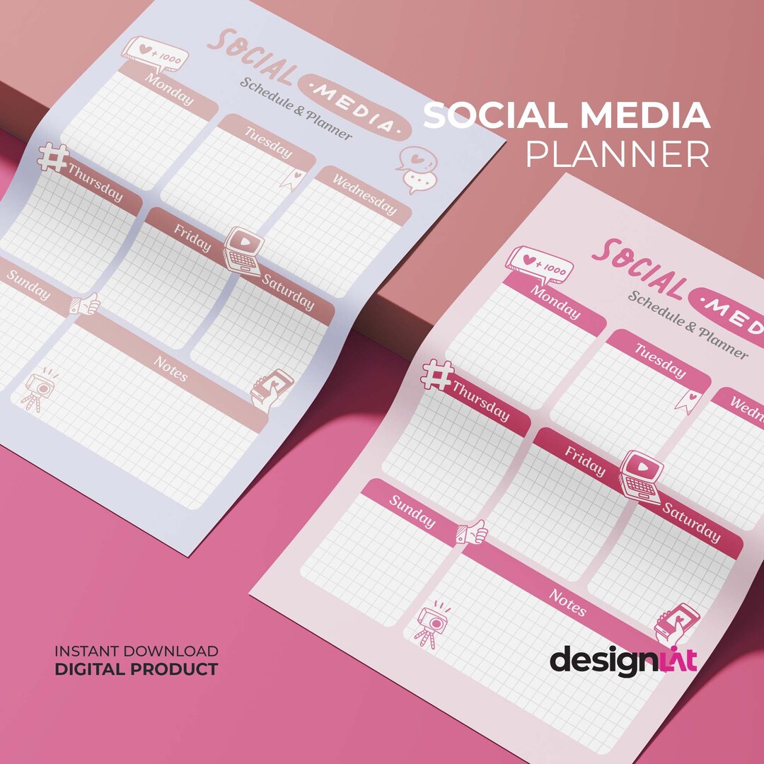 Printable Social Media Weekly Planner | Kawaii Digital Weekly Social ...