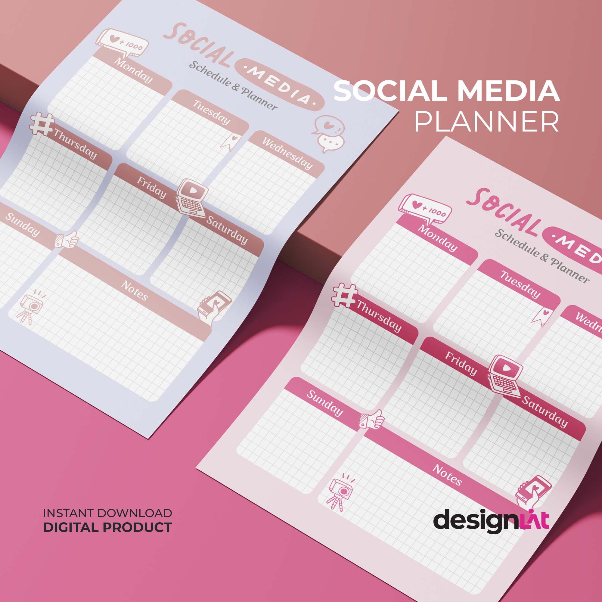 Printable Social Media Weekly Planner Kawaii Digital Weekly Social ...