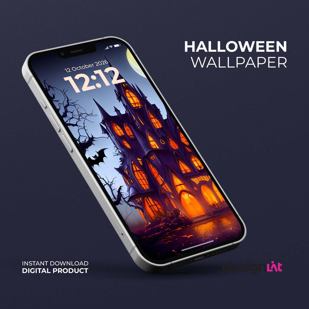 Spooky Gothic Mansion Bats Phone Wallpaper | Halloween - Etsy