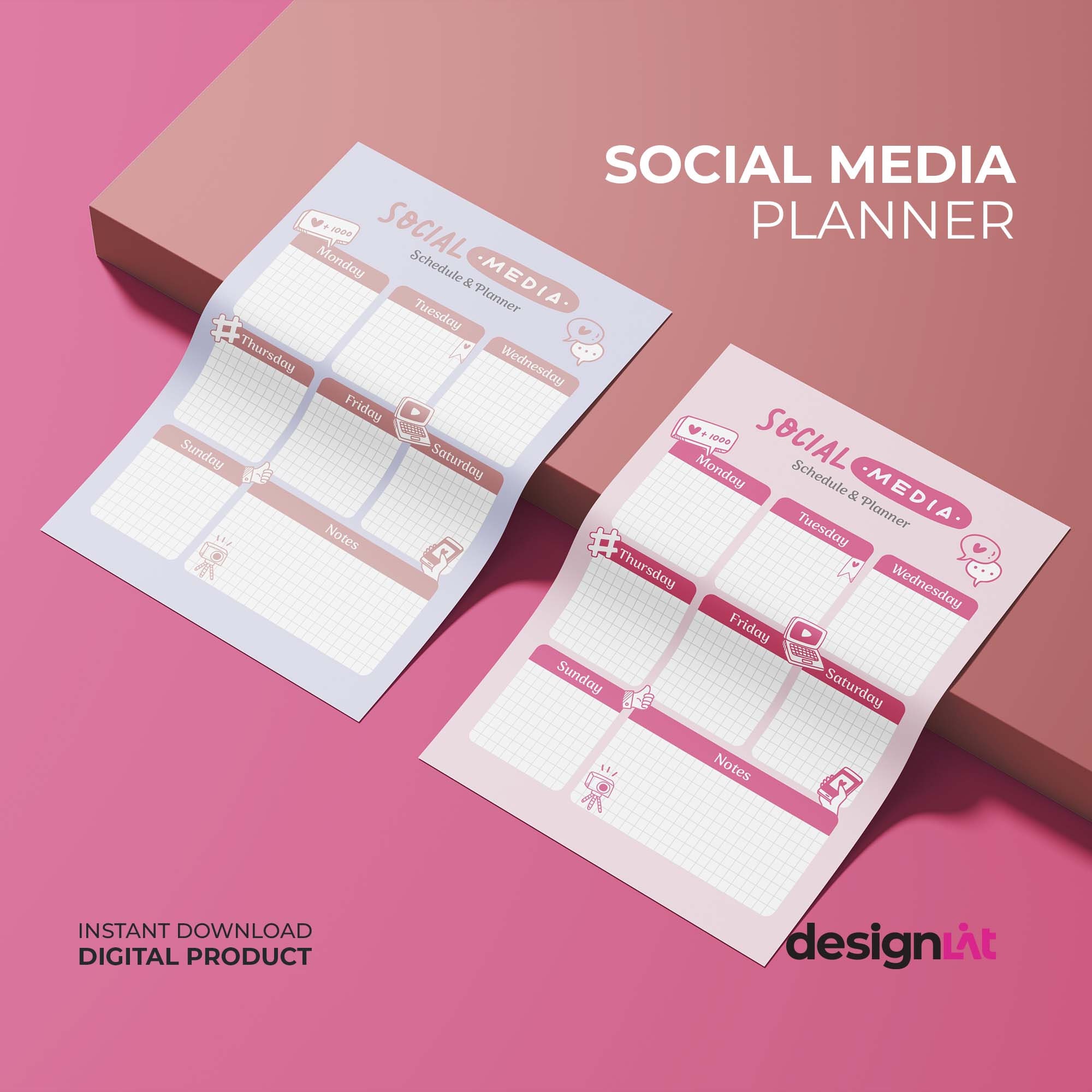 Printable Social Media Weekly Planner | Kawaii Digital Weekly Social ...