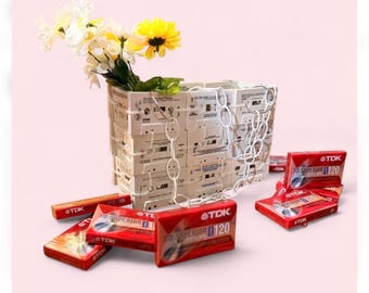 Geüpcycleerde retro crèmekleurige cassetteschoudertas