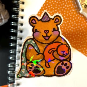 Honey Bear Holographic Sticker – Cozy Animal, Laptop Decal