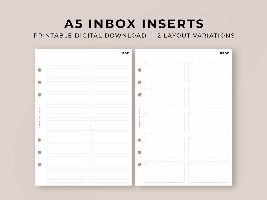 Planner Inbox Layout A5 Inbox Planner Inserts 2 Layout Variations Printable Binder Inserts ...