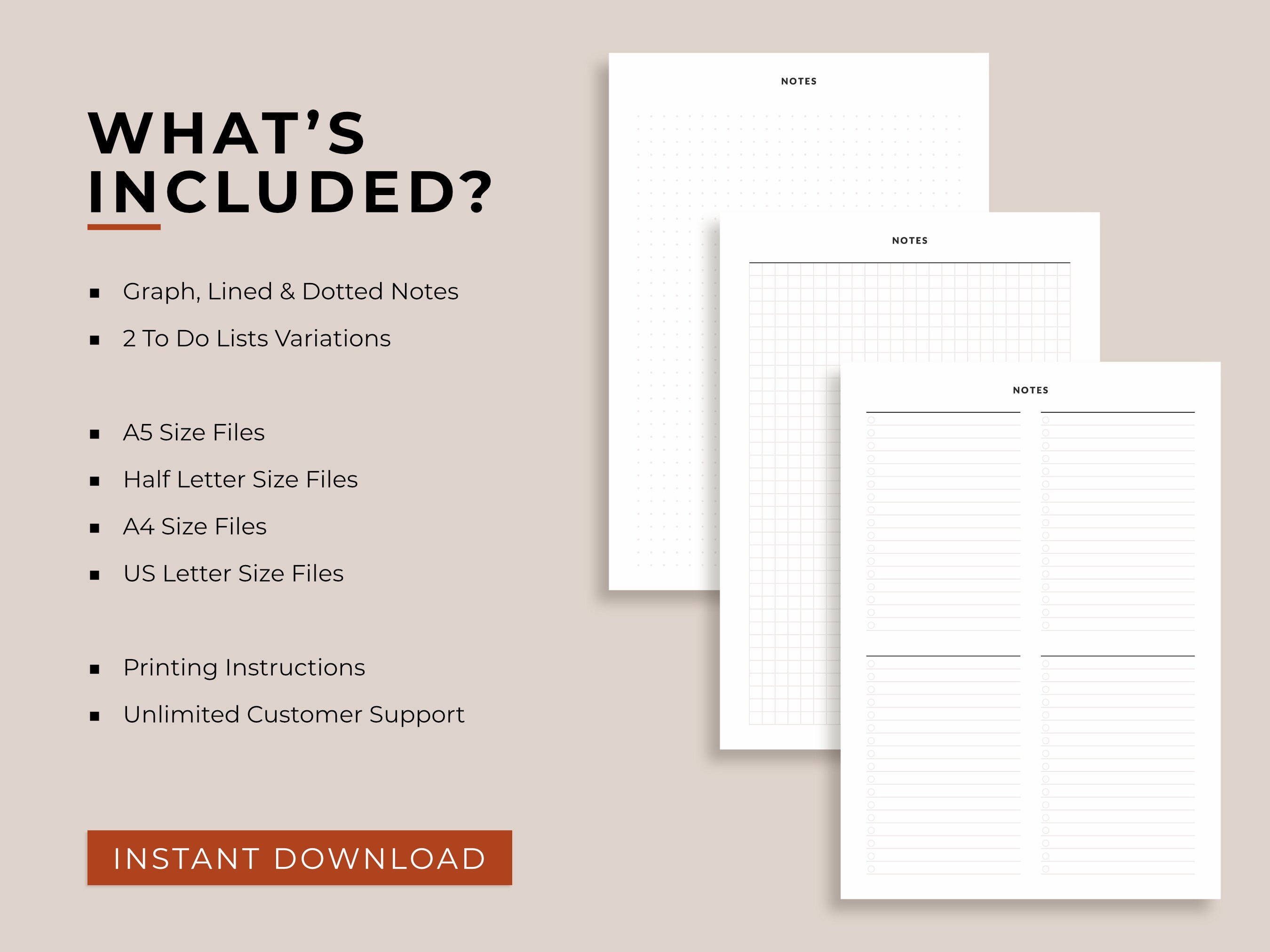 Printable Notes Dotted, Lined and Graph Paper to Do Lists A4, US Letter ...