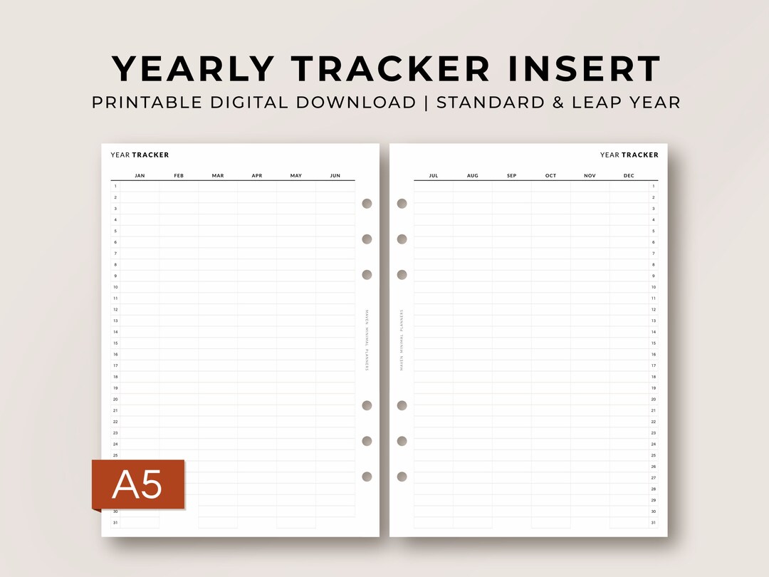 Yearly Tracker A5 Printable Inserts Minimalist Planner Inserts Standard ...