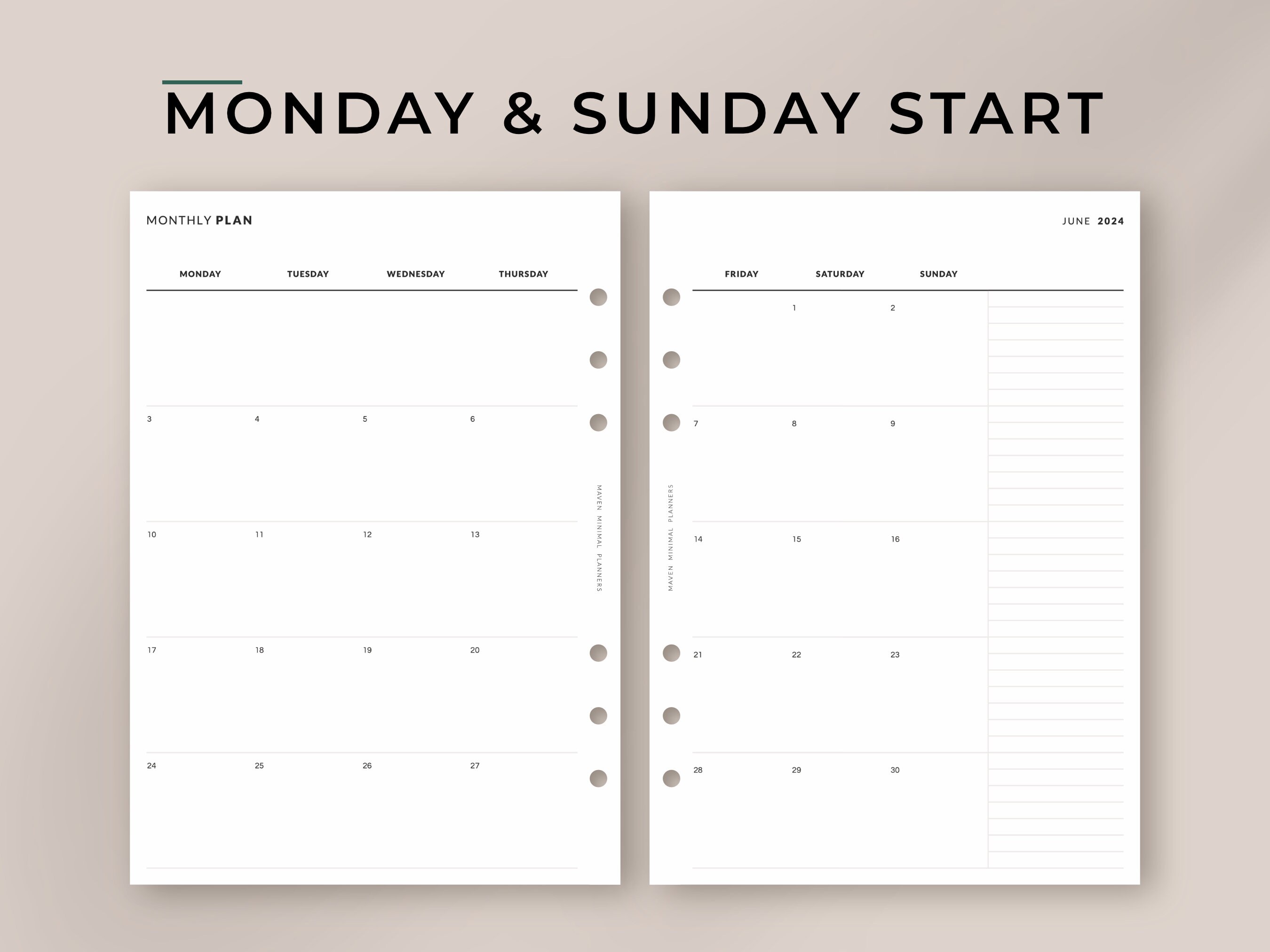 Month at a Glance Dated 2024 A5 Planner Inserts Monday & Sunday Start ...