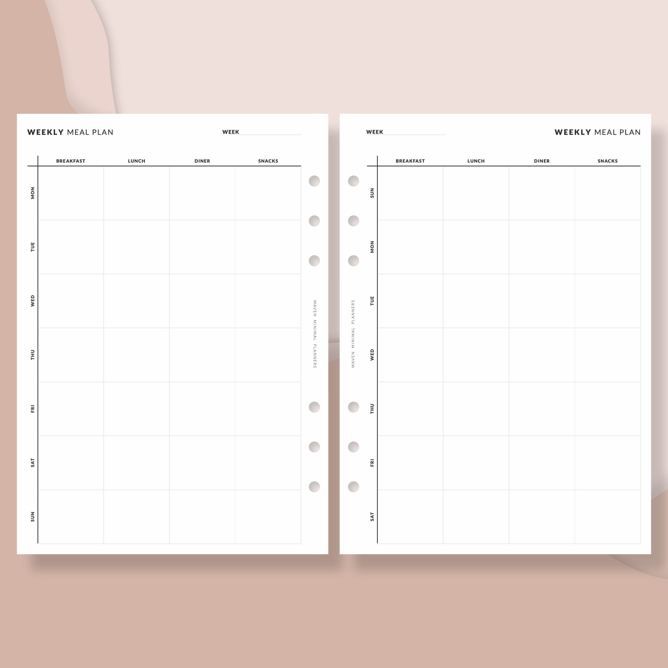Weekly Meal Planner Printable Insert A5 Format Size - Etsy