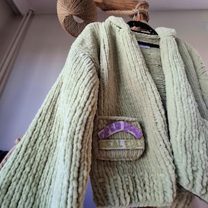 Handmade Yellow Knitted Cardigan, Cozy Knitted Coat, Boho Chic Chunky Knitwear, Pastel Green Cardigan, Gift for Her, Warm Winter Sweater