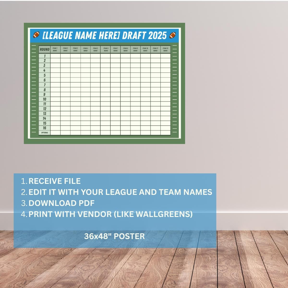 Fantasy Football Draft Board 2025 (12 TEAM) – Editable Canva Template ...