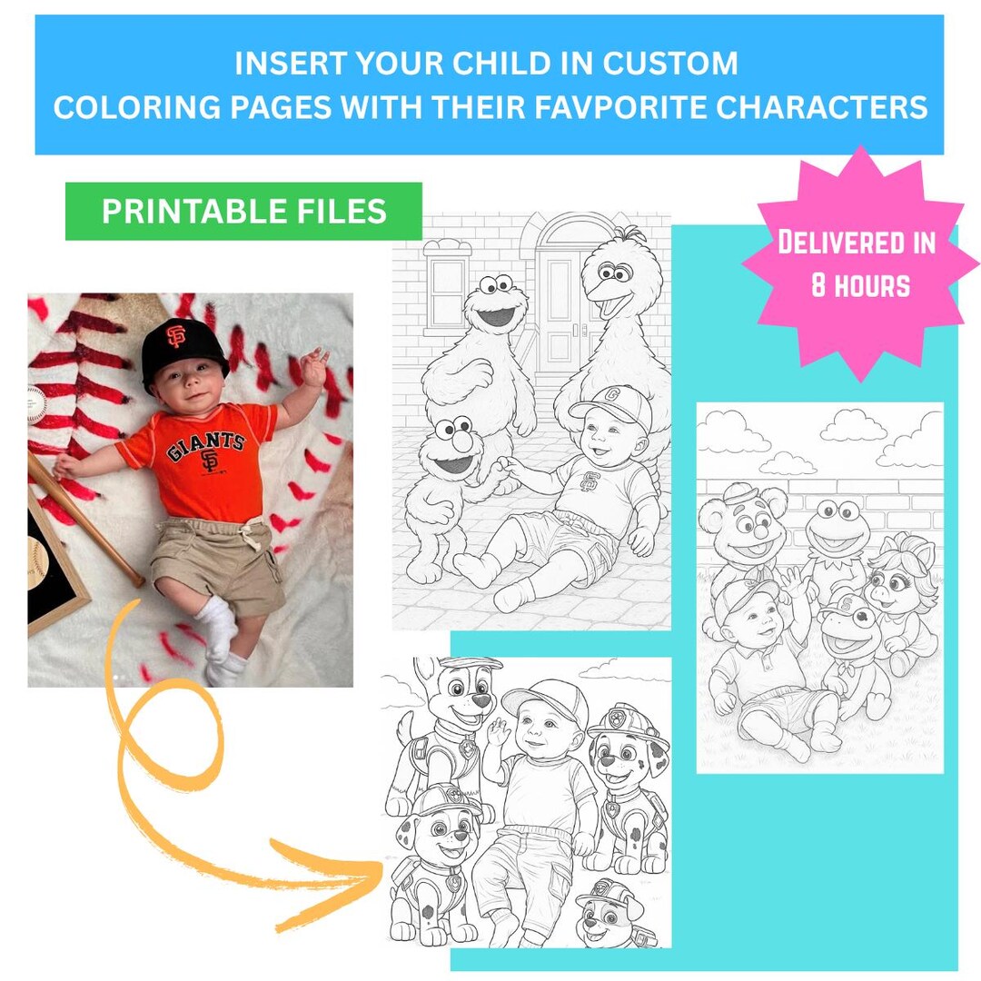 Custom Coloring Pages - Your Child With Their Favorite Characters! - Etsy