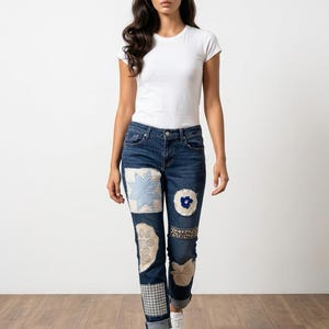 upcycled patchwork jeans