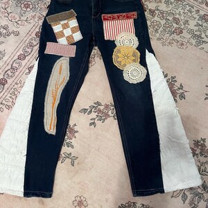 jeans patchwork riciclati blocchi trapuntati trapunte vintage