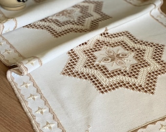 Hardanger embroidery tablecloth Scandinavian vintage design home textile handmade hand embroidery
