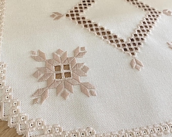 Hardanger embroidery tablecloth doily pink