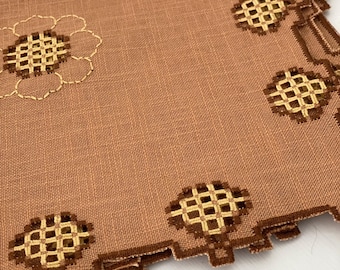 Hardanger embroidery tablecloth Scandinavian vintage design, handmade home