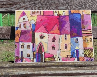 Finished cross stitch picture city handmade embroidery