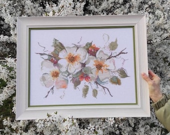 Finished Cross stitch picture Lanarte embroidery apple Blossom