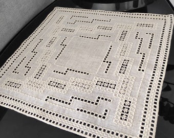 Hardanger embroidery tablecloth Scandinavian vintage design home textile handmade hand embroidery