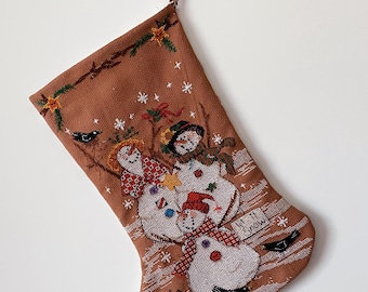 Embroidered Christmas Stocking: Happy Snowman Cross Stitch