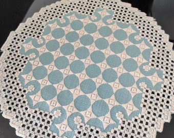 Hardanger embroidery tablecloth doily Scandinavian vintage design home textile handmade hand embroidery