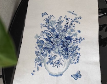 Cross stitch picture blue flowers embroidery