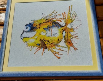 Finished Cross stitch picture handmade embroidery fish