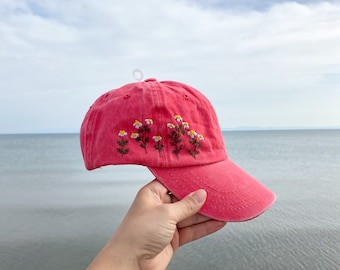 Custom Daisy Hand Embroidered Baseball Cap, Embroidered Floral Hat, Trucker Hat For Women, Denim Hat