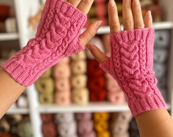 Knit Fingerless Gloves, Women Mittens, Fingerless mitten, hand warmers, y cable mittens, Cable gloves, winter mitten, women gloves