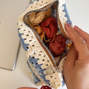 Handmade Granny Square Crochet Zipper Pouch: Boho Clutch Bag