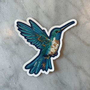 Sticker colibri, sticker brodé colibri, sticker amoureux de la nature, art animalier, sticker ornithologue amateur, art oiseau coloré