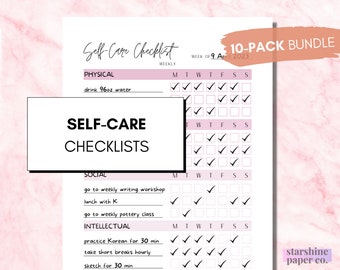 Lista de verificación de autocuidado Paquete MAUVE para atención plena diaria, planificador de bienestar de salud mental, rastreador de diario de objetivos de autocuidado, bienestar imprimible