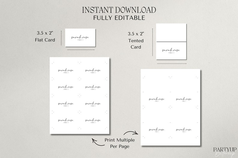 Minimal Place Card Template, Table Name Cards, Table Name Tags ...