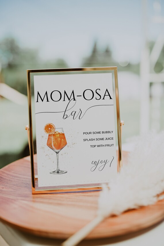 Mom-osa Bar Sign With Stand - Orange Citrus Baby Shower Decorations