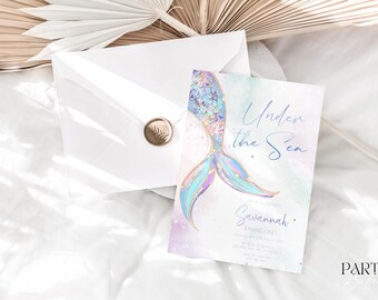 Meerjungfrau-Geburtstags-Einladung | Pink Gold Tail Under the Sea Party (Digitaler Download)
