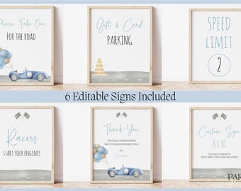Two Fast Birthday Party Signs: Blue Race Car Decor (Digital Download)
