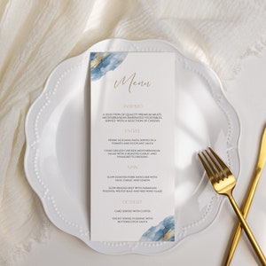 Blue Baptism Menu, Dusty Blue Christening Menu, Religious Menu for baptism decor, Blue menu with cross, &quot;4 x 9&quot; DIY Printable menu add name