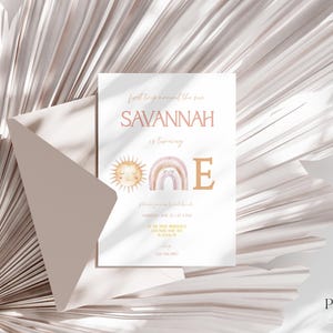 First Trip Around the Sun 1st Birthday Invitation , Rainbow Sun Birthday Invitation, Sun Birthday Party, 1st Birthday Girl, Sun Invite