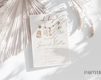 Boho Baby Shower Invitation: Clothesline Theme (Editable Template)