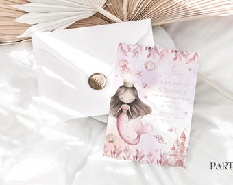 Pink Gold Mermaid Tail Einladung | Under the Sea Birthday Party (Digitale Vorlage)