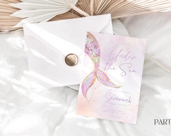 Mermaid Tail Einladungen Geburtstag | Under the Sea Party, Rotgold (Digitaler Download)