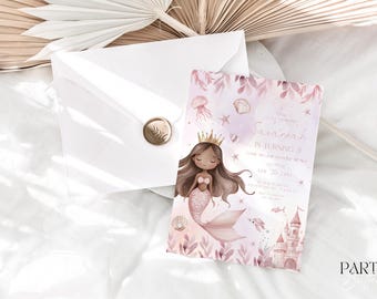 Pink Gold Mermaid Tail Invitation | Under the Sea Birthday Party Template
