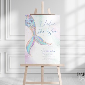 Under the Sea Welcome Sign Printable, Oneder the Sea 1st Birthday Welcome Sign Girl, Ocean Animals Birthday Welcome Sign Pink Purple