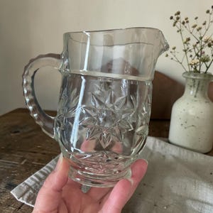 Vintage Anchor Hocking "Star of David" Glass Pitcher 16 oz | Retro Pressed Glass Water Jug