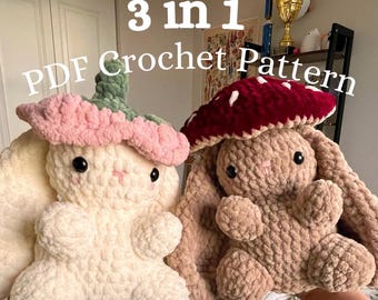 3-in-1 Crochet Bunny Pattern: Flower & Mushroom Hats (PDF Pattern)